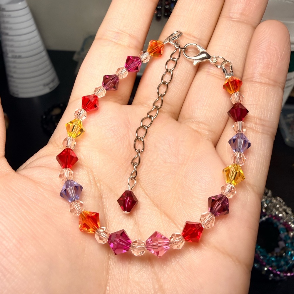 Swarovski Crystal Glass Bicone Bracelet – 4mm – Adjustable 6.5”–8.5” - Picture 2 of 4